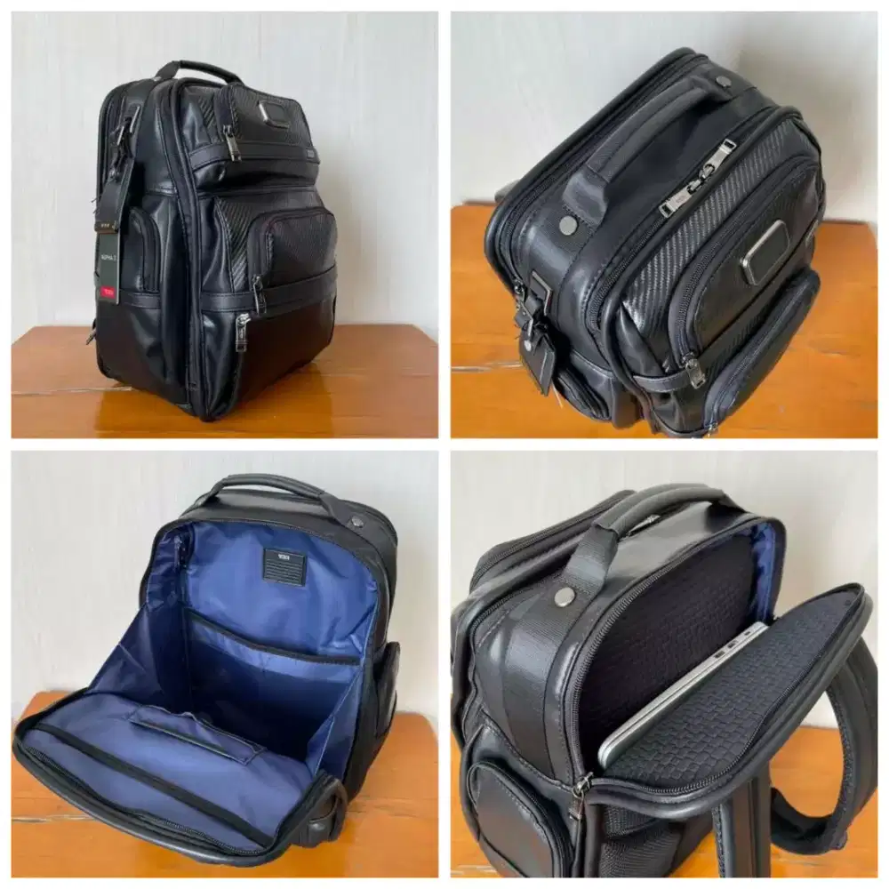 Tas Ransel Tumi Alpha 3 Brief Pack Pria Carbon Leather Backpack Hitam