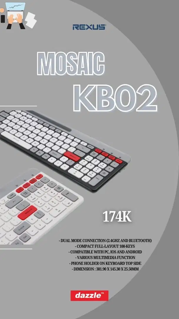 Rexus Keyboard Dual Connection Mosaic KB02