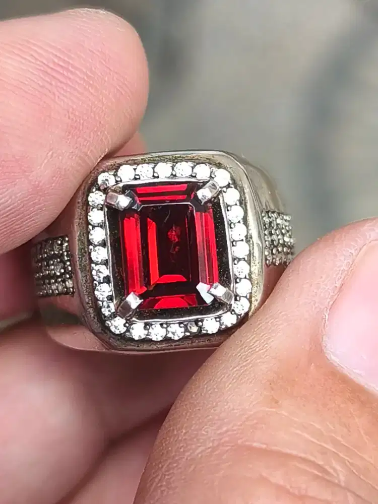 Batu garnet malaya 2.41 crat ring perak memo skylab top kristal