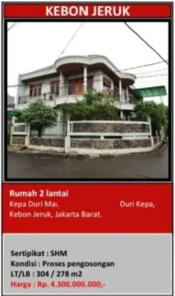 Dijual Rumah Hook Duri Kepa