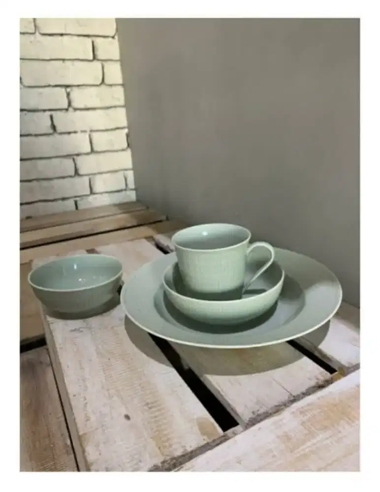 Dinnerware Keramik Set of 4 Hijau Pastel Elegan Minimalis Modern