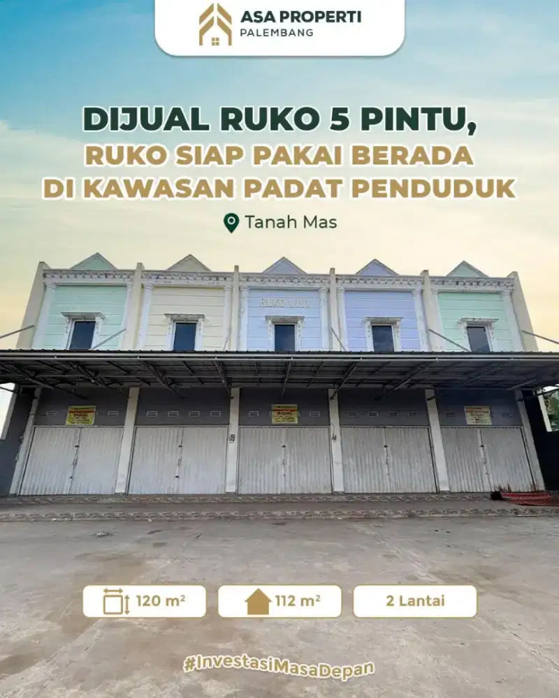 DIJUAL RUKO 2 LANTAI SIAP PAKAI, RUKO ADA 5 PINTU
