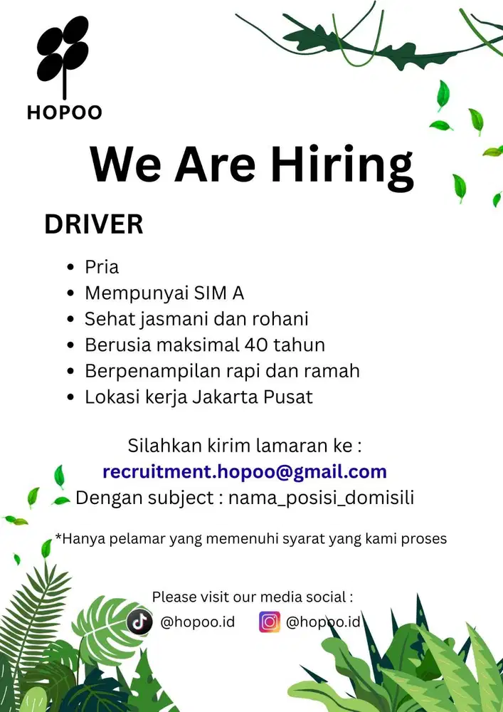 Dicari Supir untuk Kantor / Pribadi