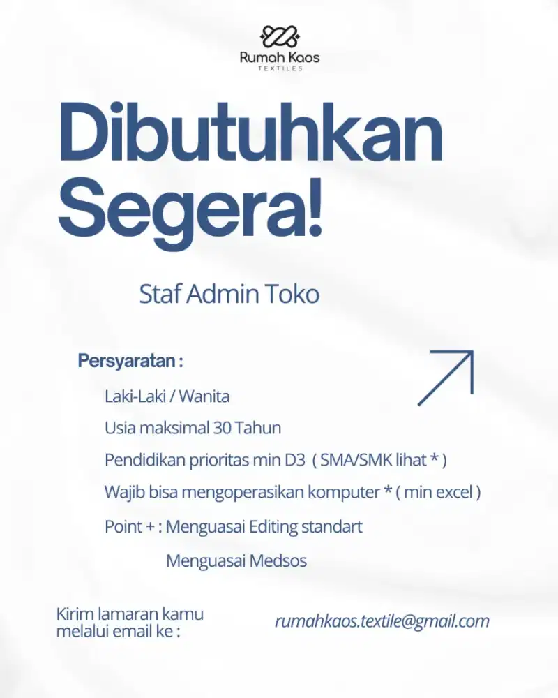Dibutuhkan Staf Admin Toko