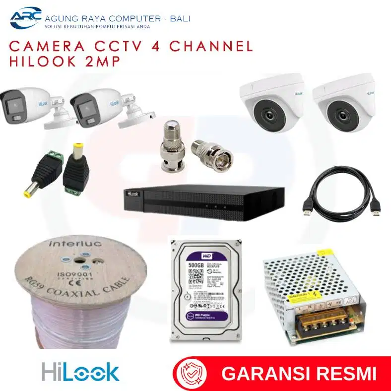 Paket Lengkap CCTV 4 Channel Hillook 2Mp FullHD