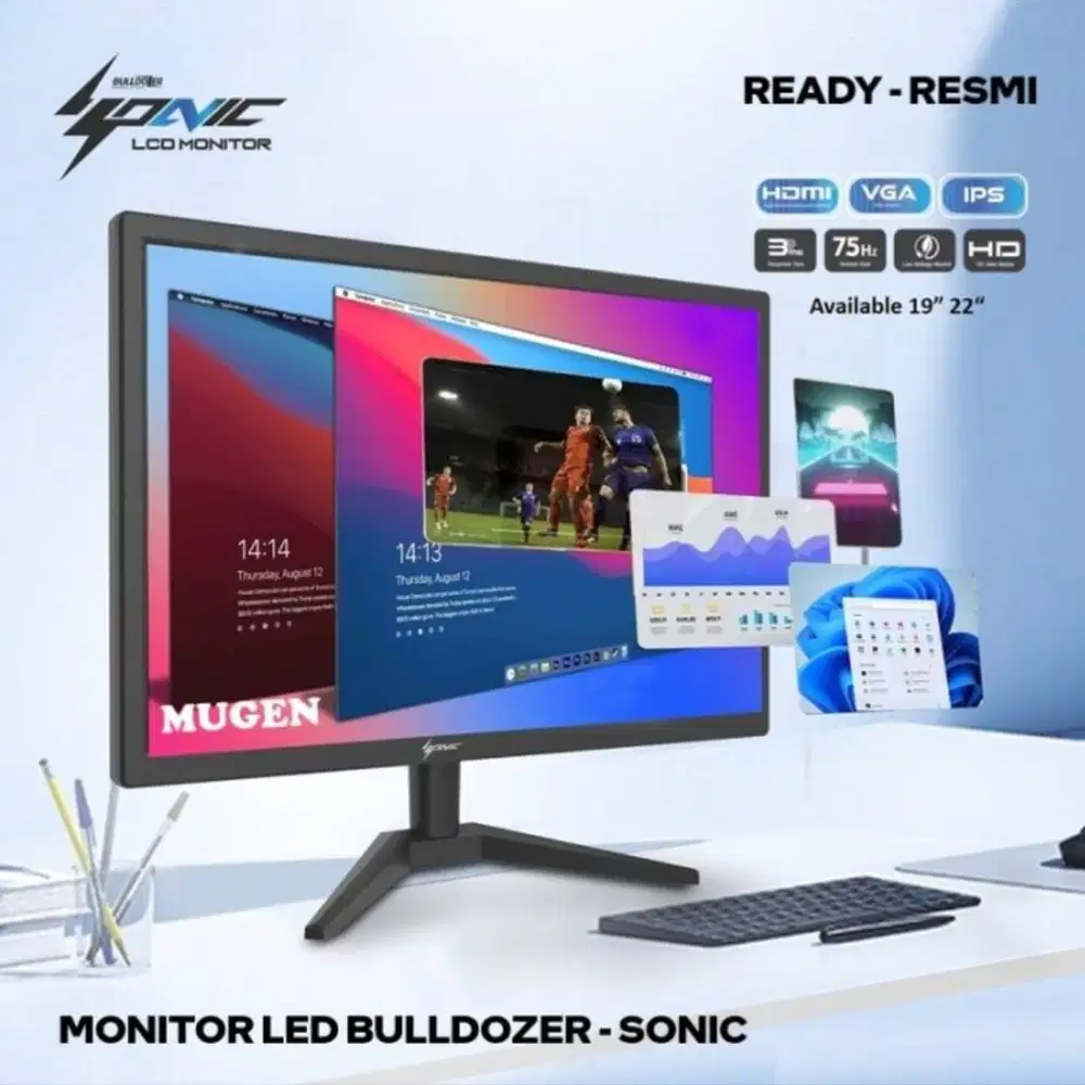MONITOR LCD BULDOZER SONIC 19 HDMI VGA GARANSI RESMI