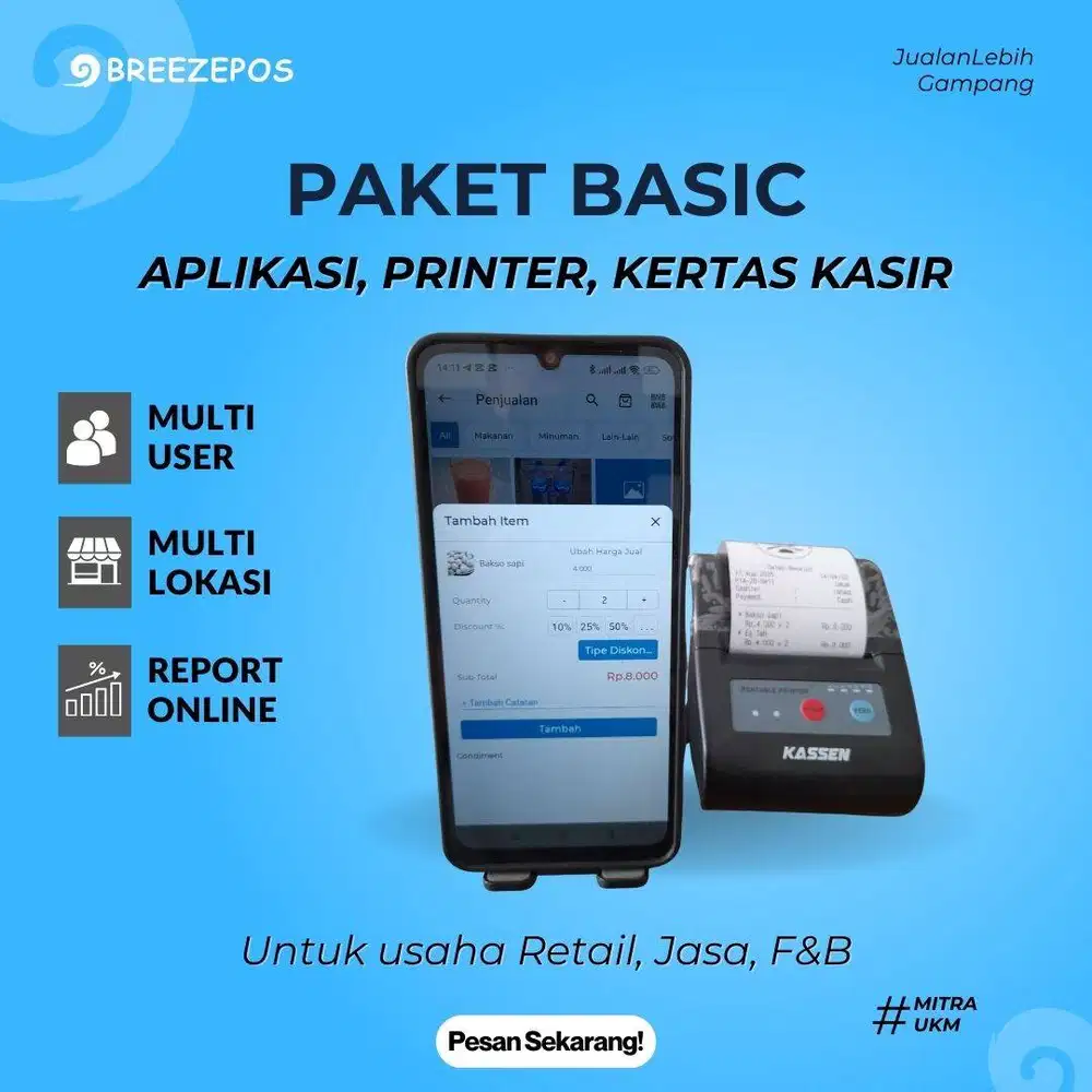 Paket Aplikasi kasir & Printer kasir portable