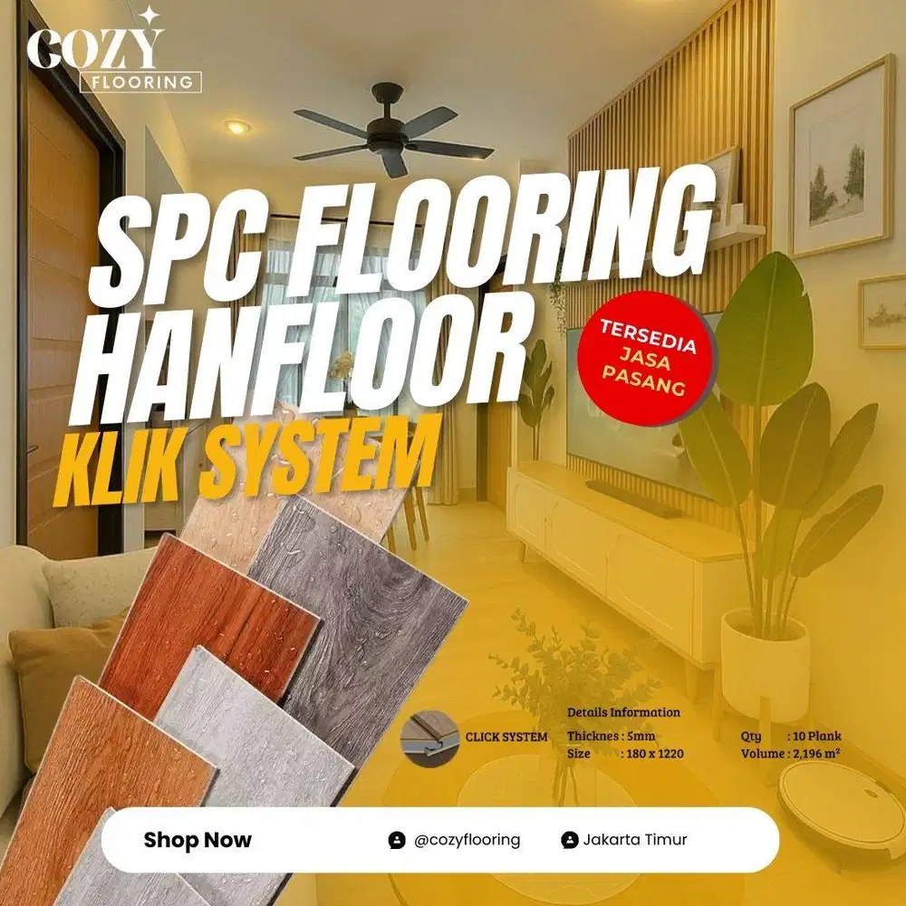 Lantai SPC Klik Hanfloor Tebal 4mm + 1mm IXPE | motif wood anti rayap