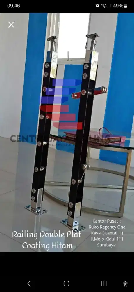 Railing Double Plat Lurus Coating Hitam Model Jari Jari
