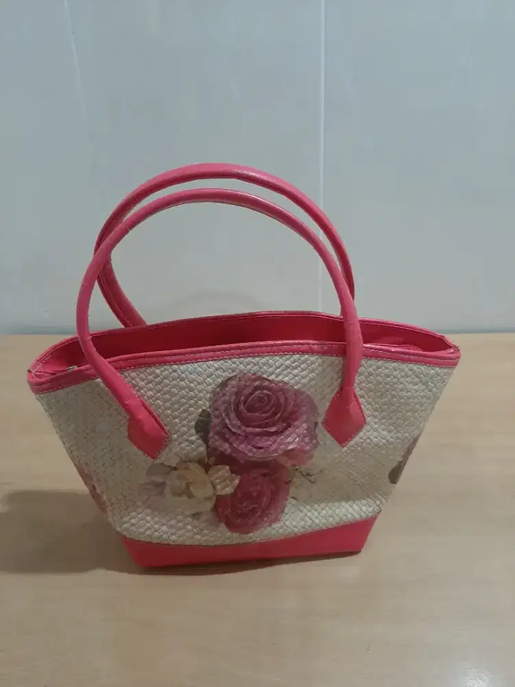 Tas wanita rotan rajutan hand made pink
