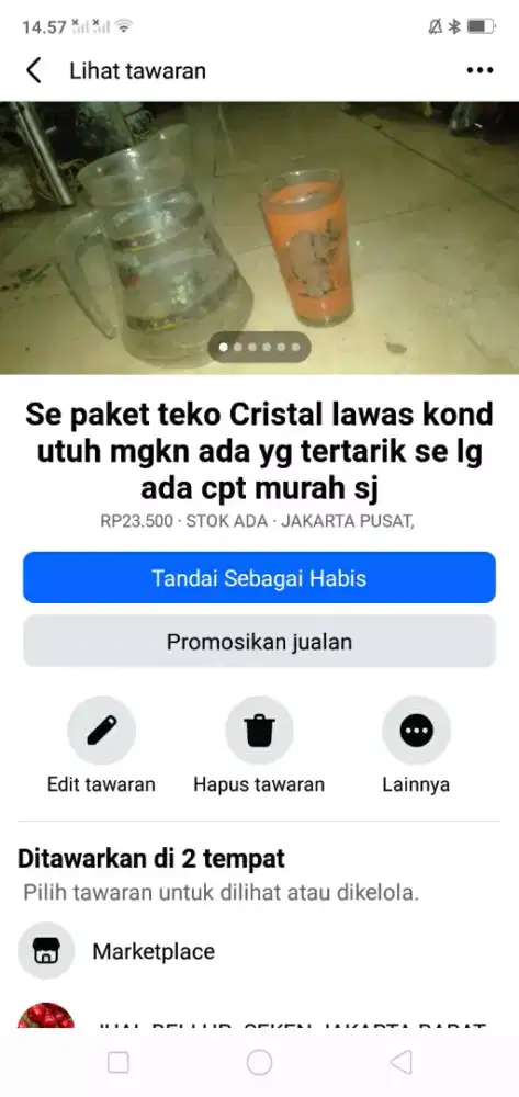 Se paket teko dan gelas Cristal lawas kond bgs mgkn ada yg perlu murah