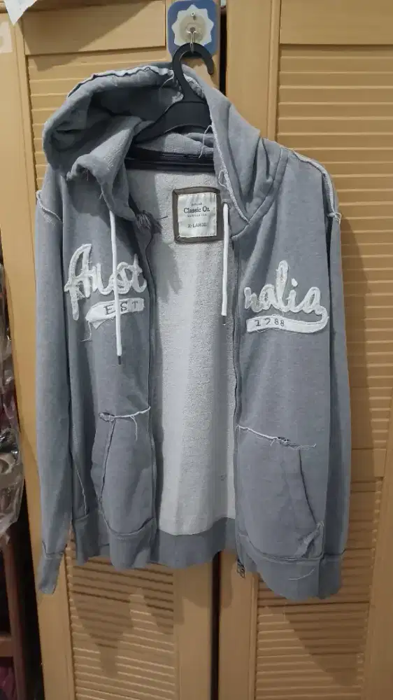 Jaket hoodie big size unik mode terbalik