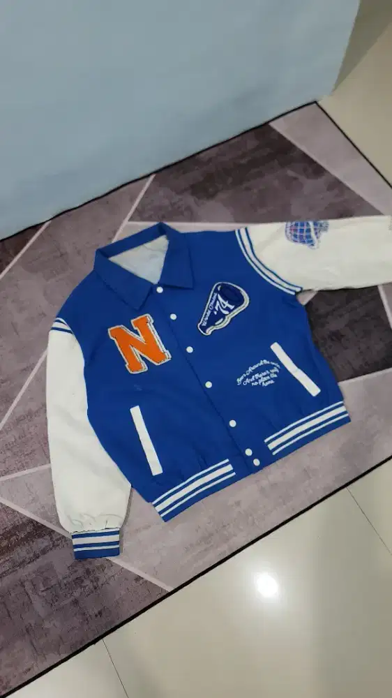 Jacket Kulit Varsity Baseball Blue White Size XXL