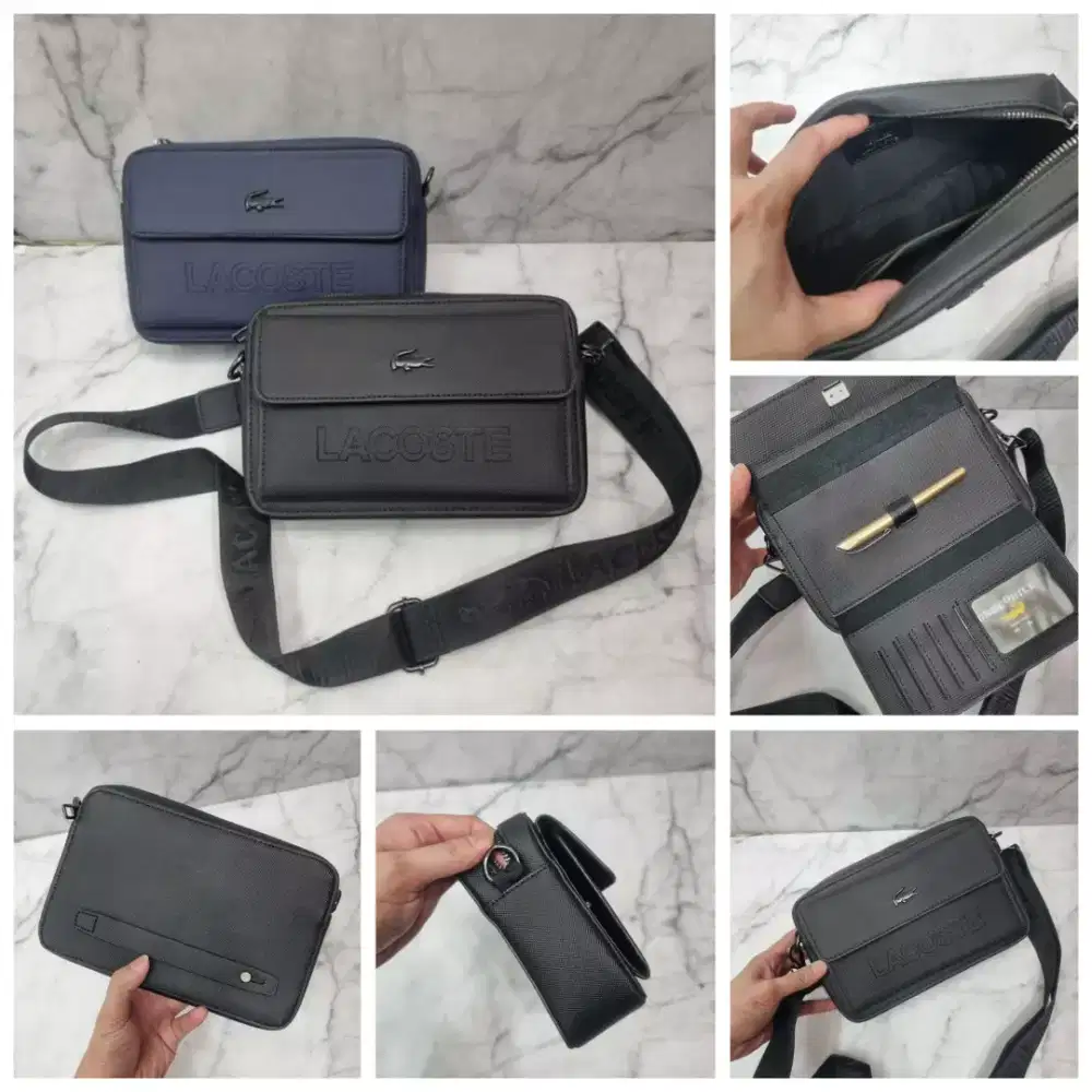 Clutch tas lacoste nylon handbag pria biru or hitam