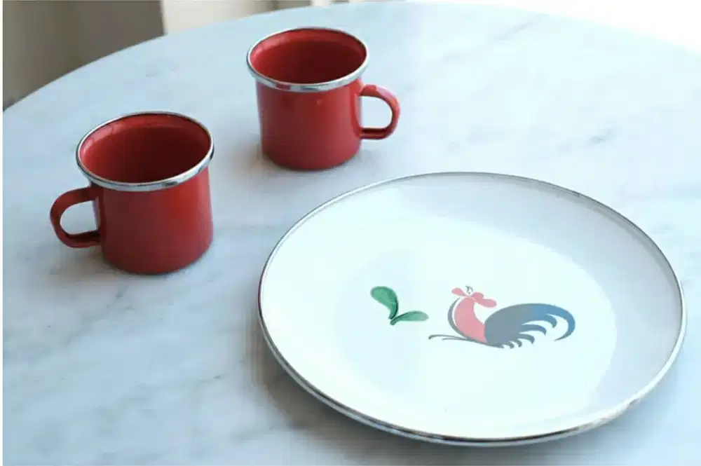 Enamel Red Set (1 Plate + 2 Mugs)