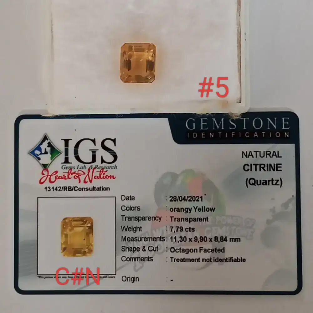 Batu permata natural citrine #5. Gem id card IGS