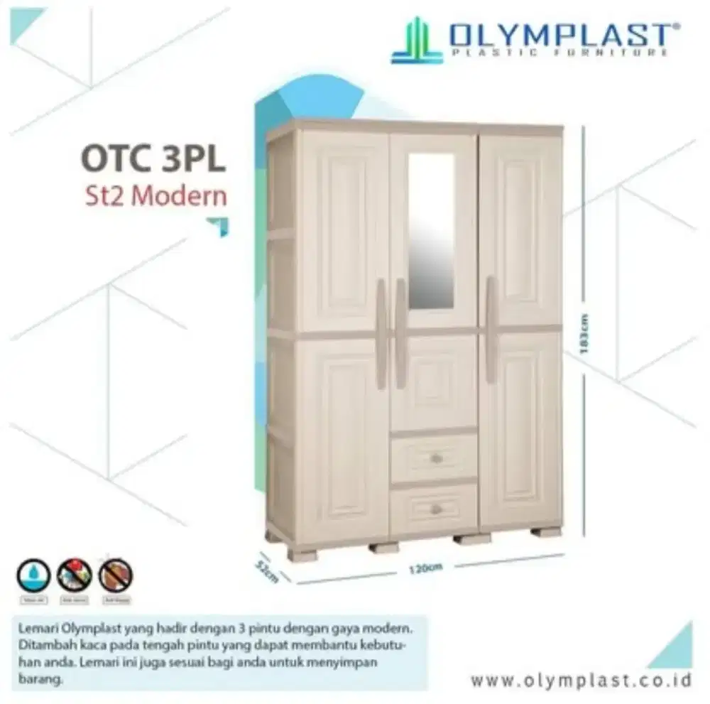 Lemari Pakaian 3 Pintu Plastik Olymplast OTC 3PL Modern