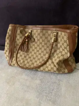 Gucci bamboo bar GG monogram canvas large bag
