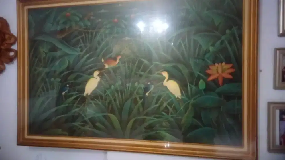 Lukisan kanvas burung jalak Bali 150x100