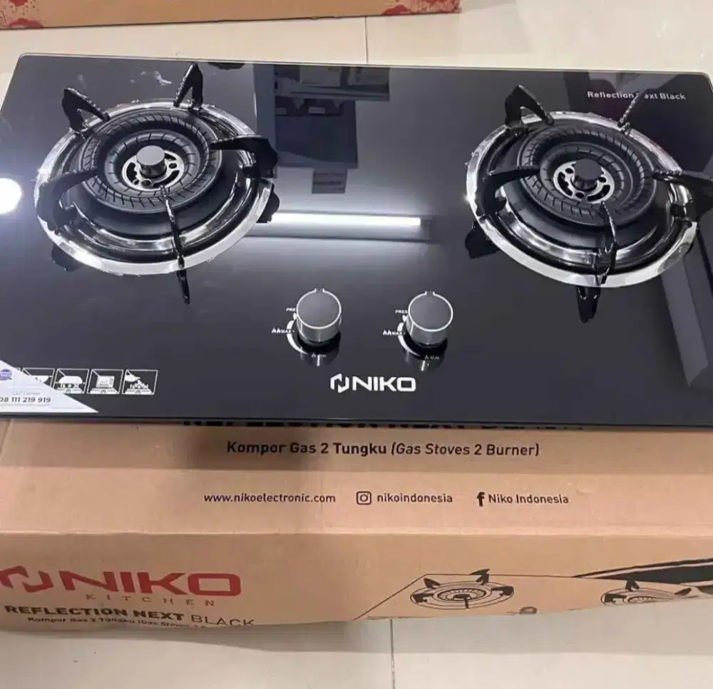 Niko next black kompor kaca 2 tunggku bisa tanam/duduk garansi resmi