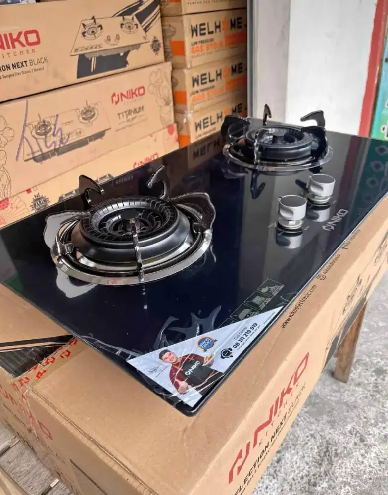 Baru NIKO kompor kaca 2 tunggku bisa tanam/duduk garansi resmi