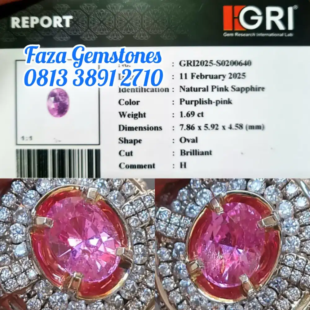 Hot Pink Sapphire~1.69ct~Memo GRI~Almost clean, shinning, Super Luster