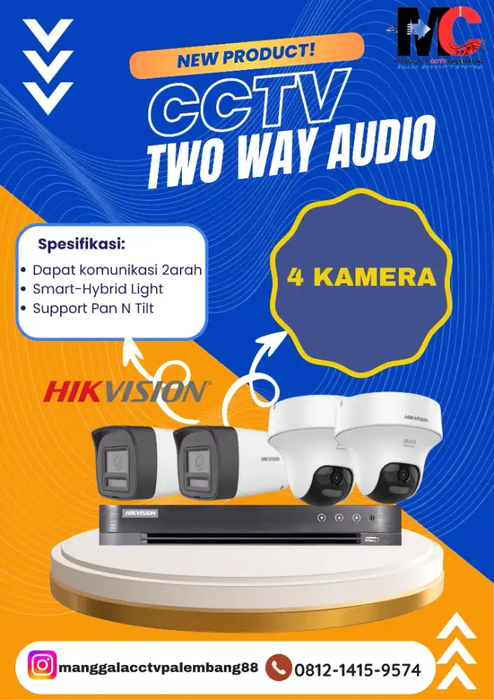 Paket CCTV PASANG 4 kamera Hikvision two way audio dan berwarna 24jam