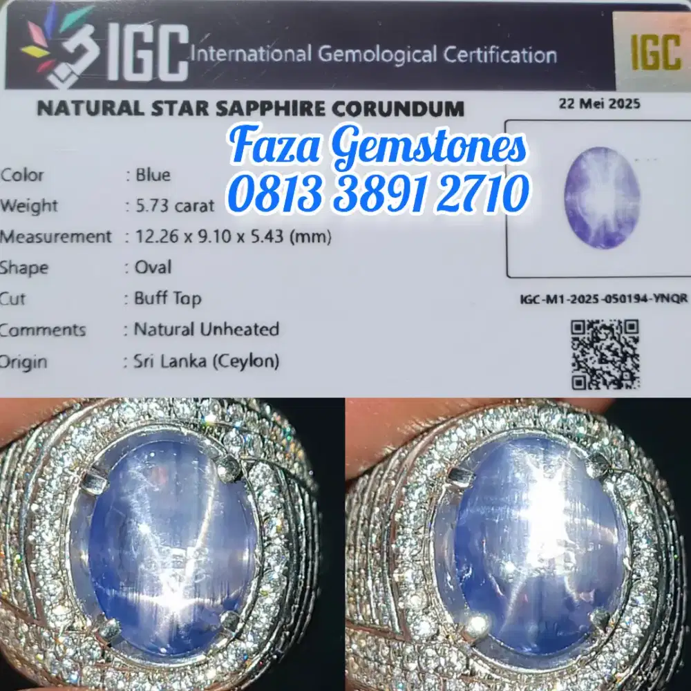 Double Star Blue sapphire srilanka 5.73ct Material kaca Meja lebar