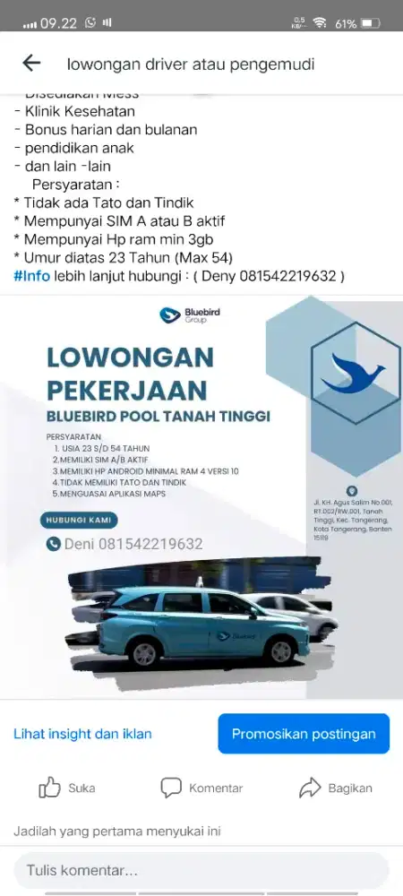 LOWONGAN DRIVER TAKSI