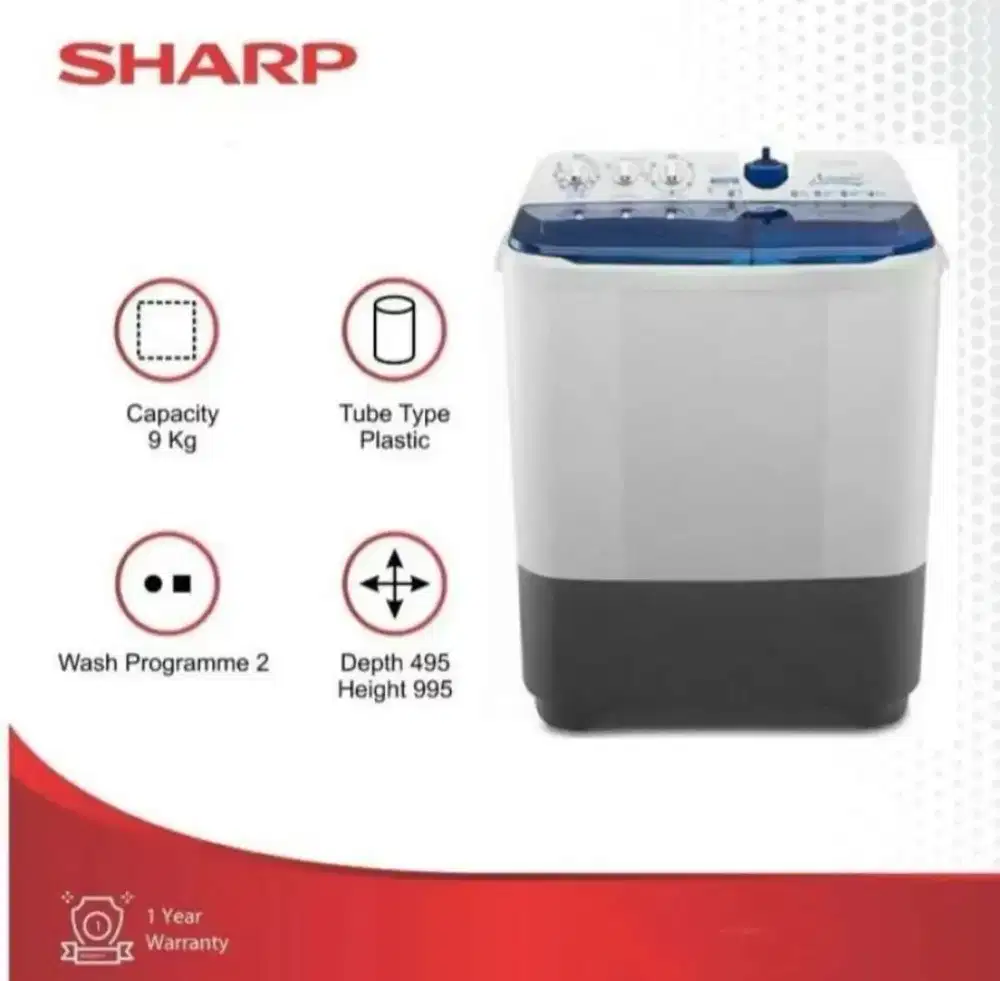 Sharp Mesin Cuci 2tabung EST97CMBL kap 9kg Garansi Resmi Hemat Daya