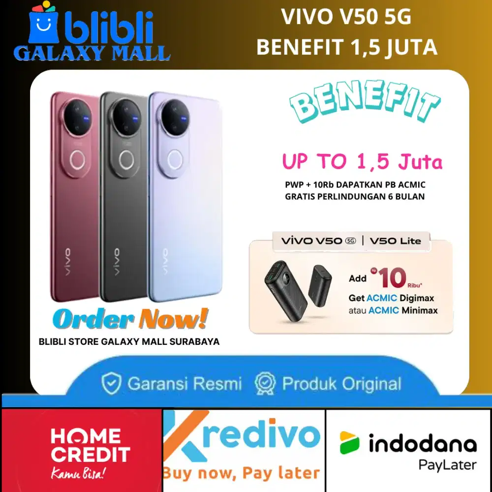 Promo Vivo V50 5G Spesial Benefit 1,5 Juta Bergaransi Resmi