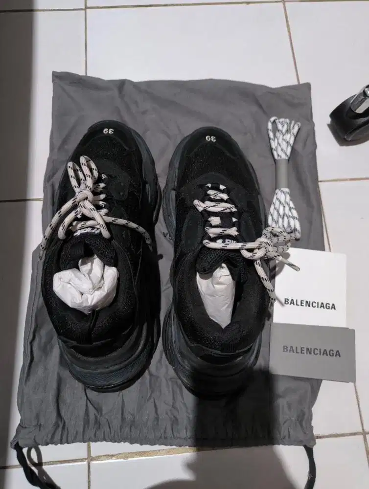 Authentic balenciaga triple s black sneakers
