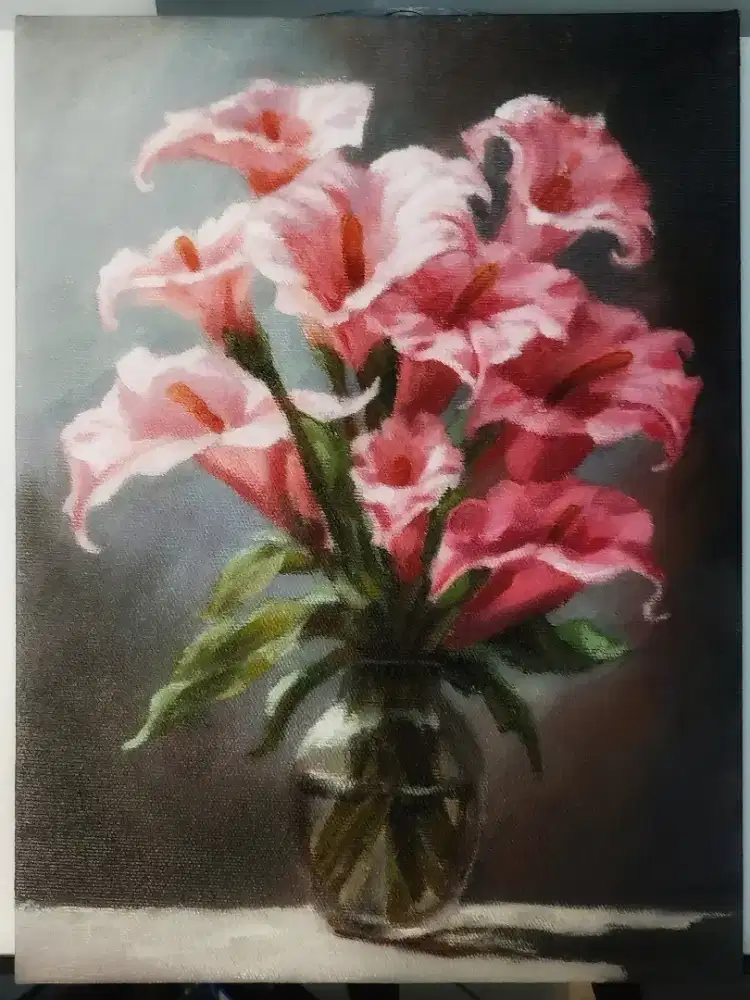 Lukisan Bunga Cat Akrilik - Luminous Lilies