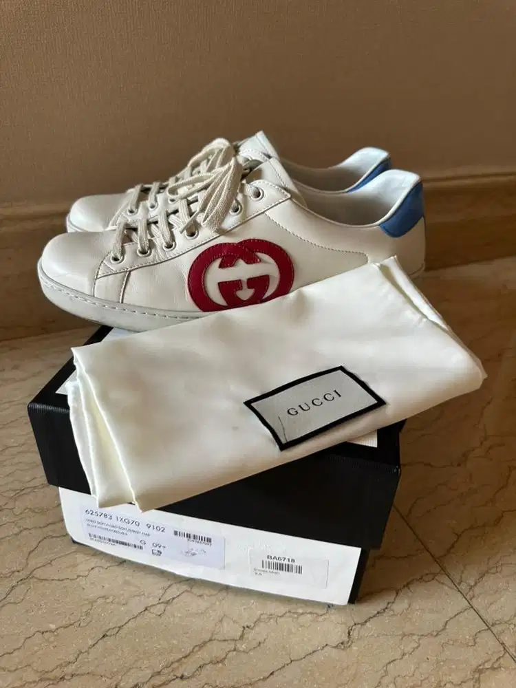 Preloved Gucci Ace Interlocking G Sneakers White Red Blue