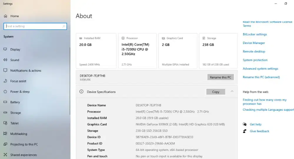 Laptop Asus i5 NVIDIA 930mx ram 20 G