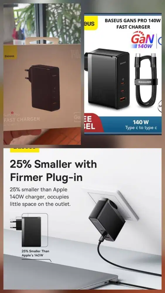 CHARGER HANDPHONE ADAPTOR LAPTOP USB TYPE C -BASEUS GAN5 PRO 140W FAST