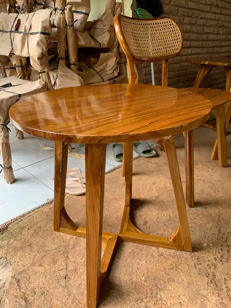 Meja kafe meja out door indoor material dari bahan kayu jati