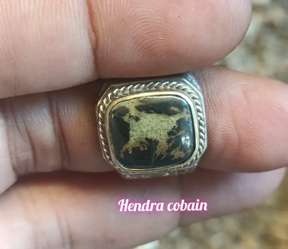 Natural Batu Cincin Badar Besi Gambar Macan Antik