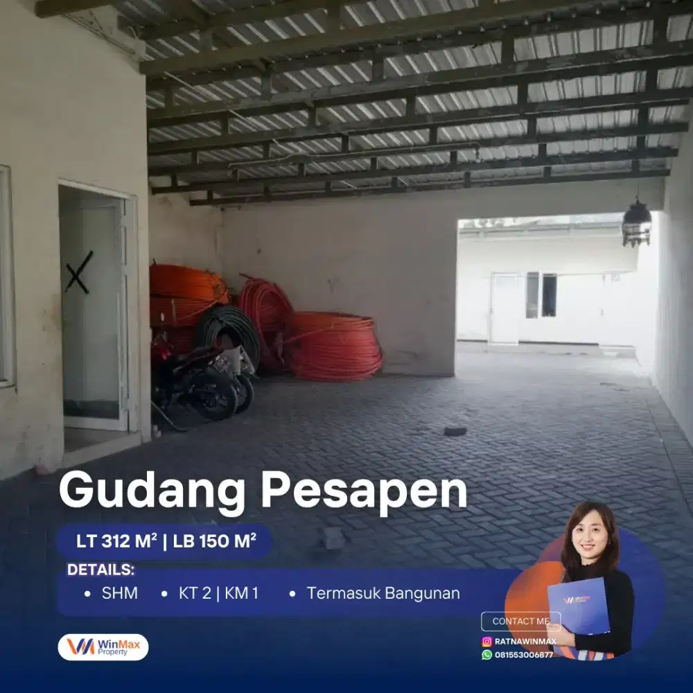 DIJUAL MURAH GUDANG PLUS BANGUNAN DI PESAPEN SURABAYA