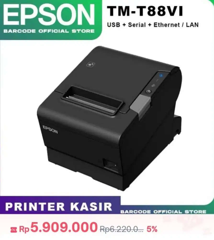Printer thermal Epson USB LAN Ethernet TM-T88VI dus lengkap like new