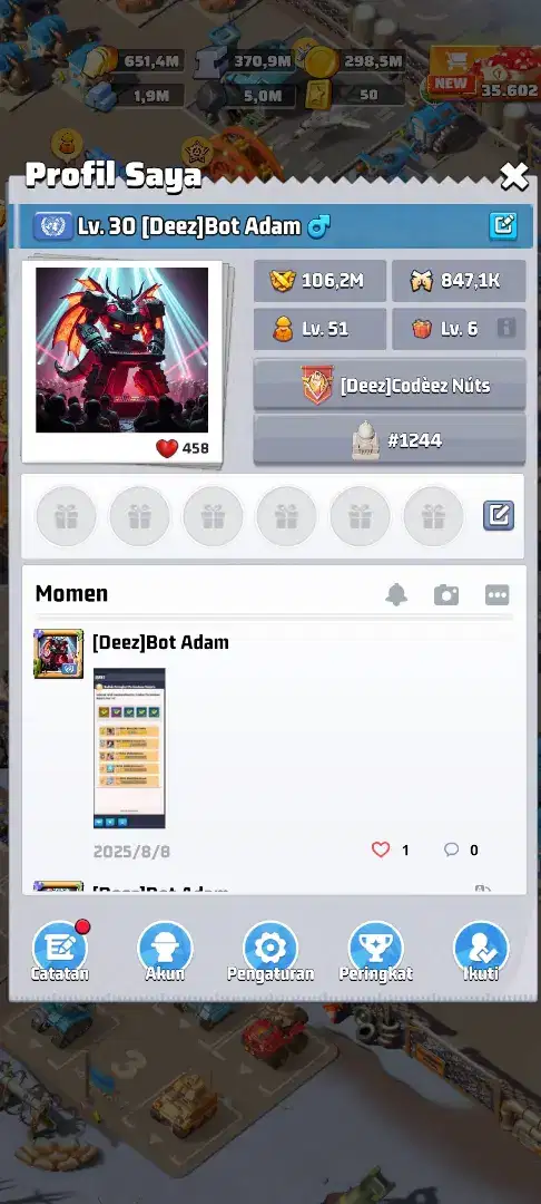 Akun last war HQ 30, udah T10 server 1244