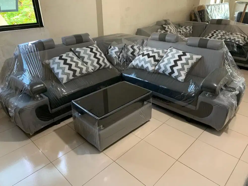 Sofa L sudut pesawat abu-abu