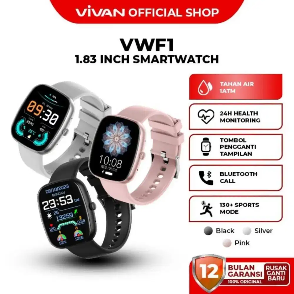 VIVAN VWF1 SmartWatch TFT 1.83 130+ Sports Mode 1 ATM Health Monitor