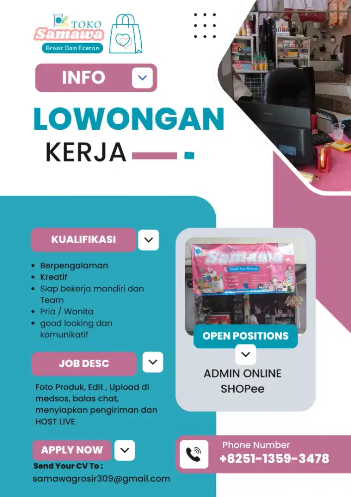 Admin  Online Shop berpengalaman, host live, toko beras sembako