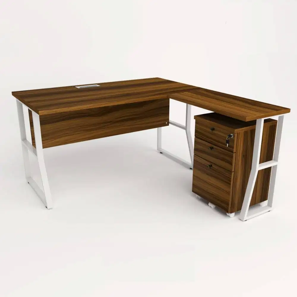 MEJA KONFIGURASI OFFICE DESK + LACI MELAMINE KAKI BESI