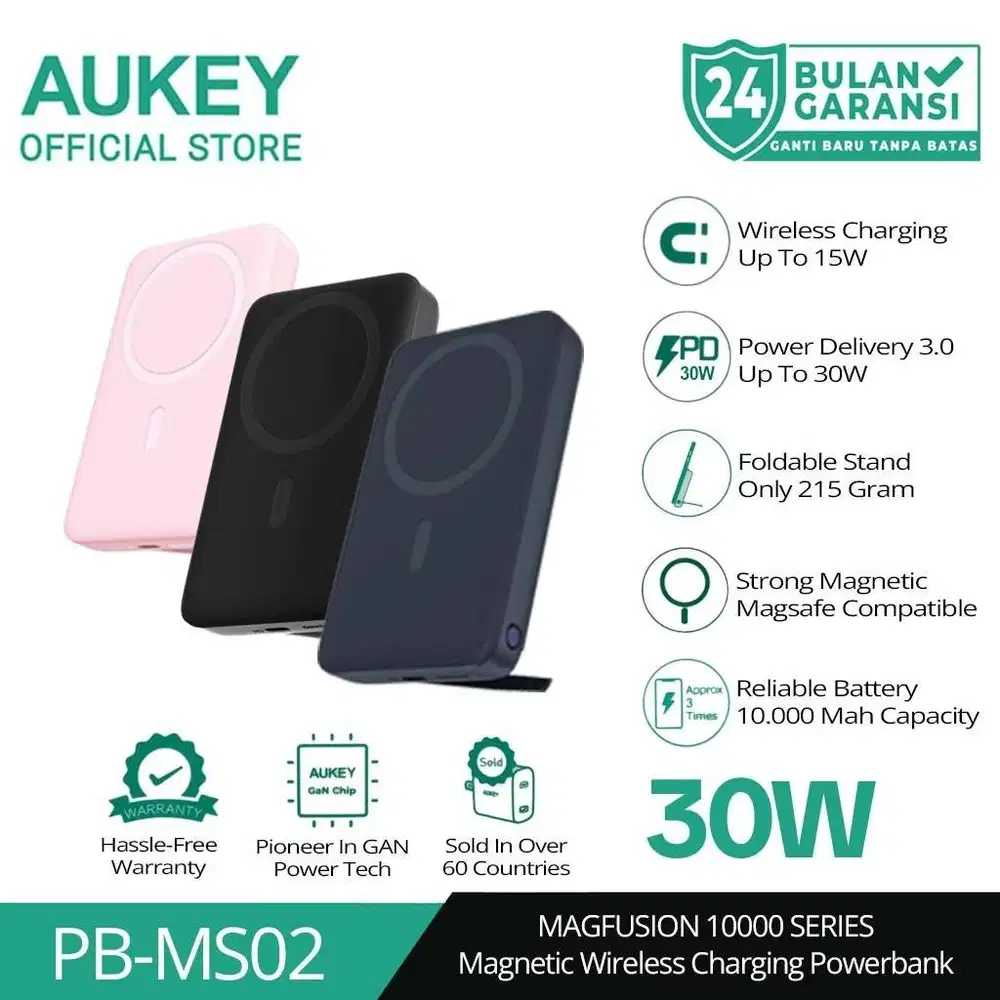 Preloved - Aukey Power Bank Magsafe Magnetic Wireless Charger-MS02