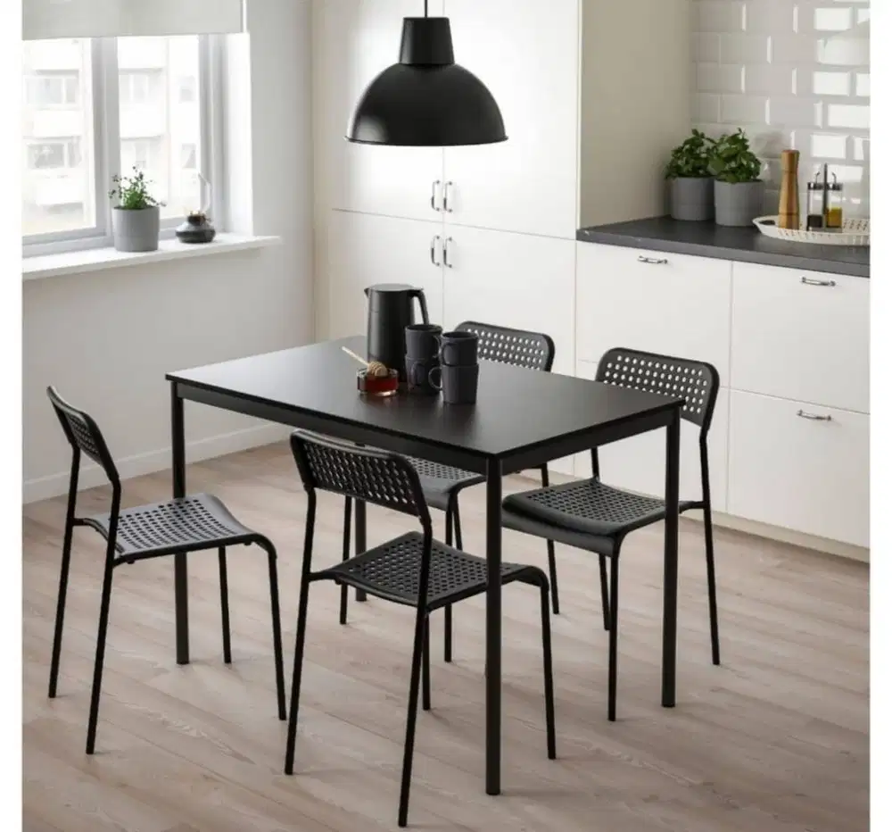 meja makan kaca kursi 4