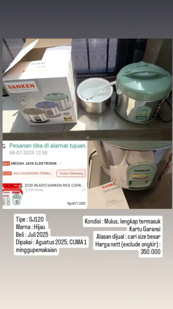 Sanken Rice Cooker Stainless 1L
