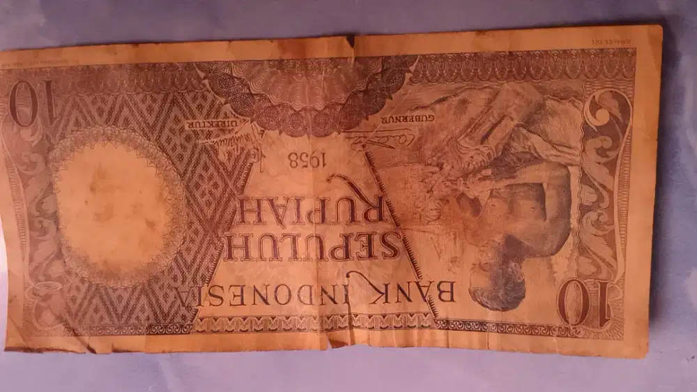 Uang kuno 10 rupiah tahun 1958