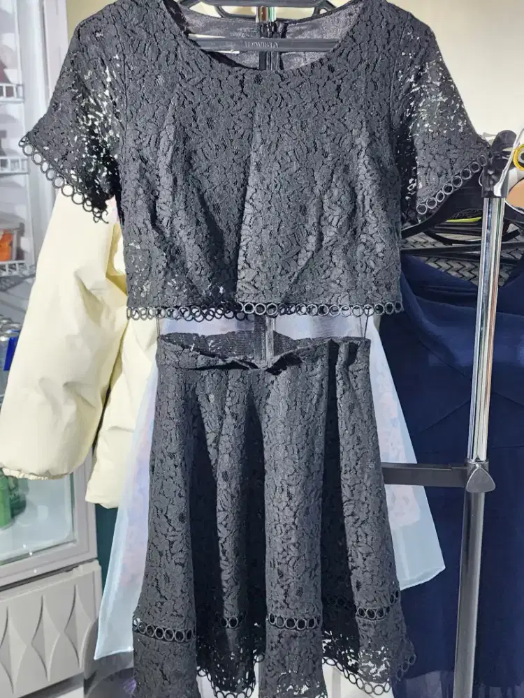 Korean Dress Wanita Black lingkar perut 103cm